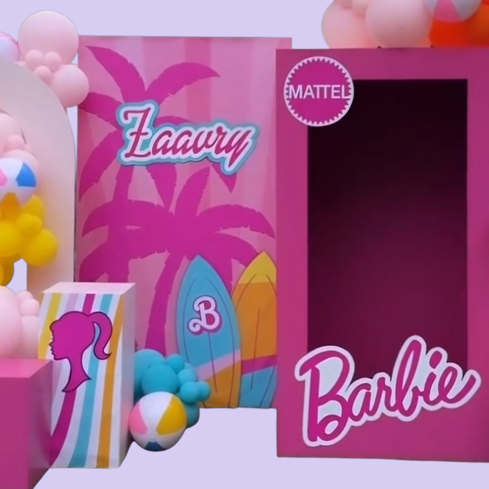 5-Piece Birthday Prop Set – Barbie-Inspired Photo Box, Palm Tree & Stands